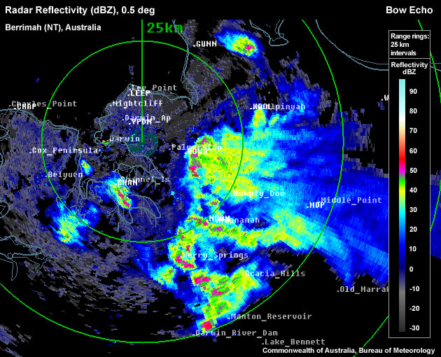 Radar Reflectivity (dBZ) Berrimah (NT), Australia, 0950 UTC 13 Dec 2006