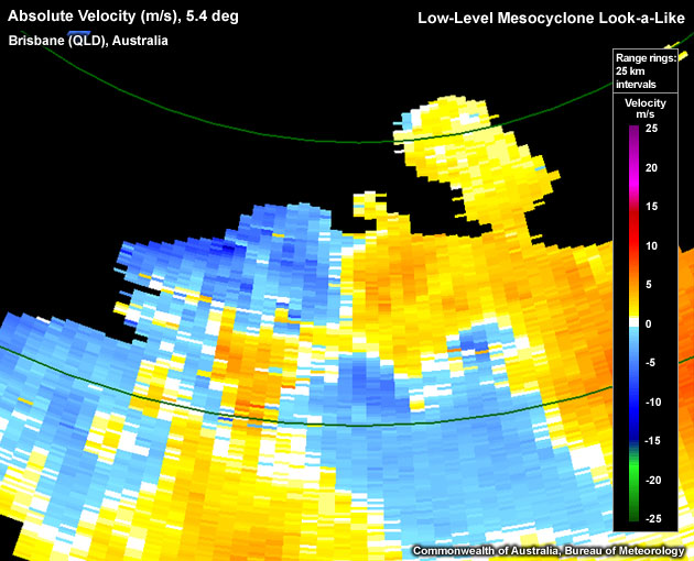 Absolute Velocity (m/s), 5.4 deg, Brisbane (QLD), Australia, Low-Level Mesocyclone Look-a-Like