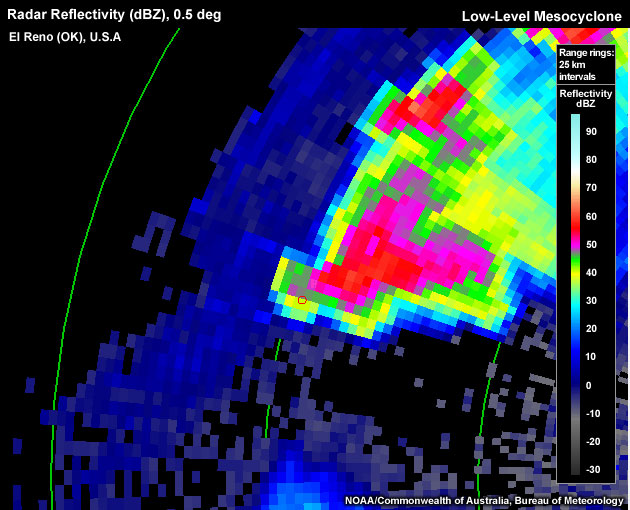 Radar Reflectivity (dBZ), 0.5 deg, Sydney (NSW), Australia, Low-Level Mesocyclone