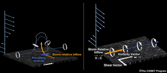 Tilting of crosswise vorticity (a) and streamwise vorticity (b).