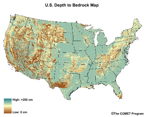 US depth to bedrock map