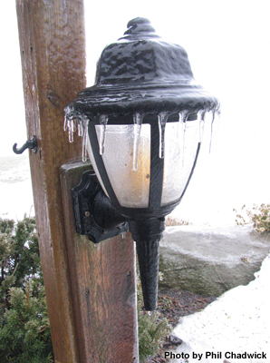 Frozen rain on a lamp