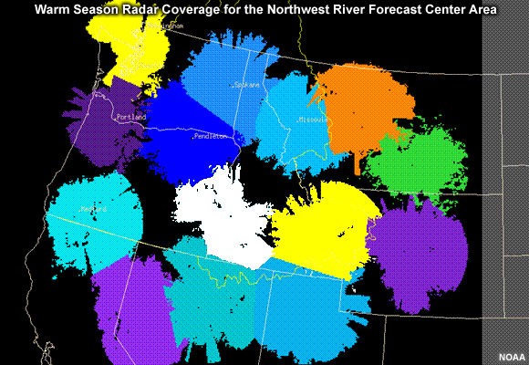 Warm season radar coverage for the northwest river forecast center area