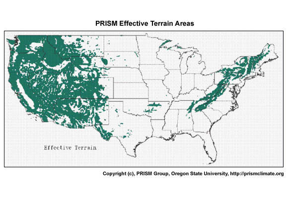 PRISM effective terrain areas