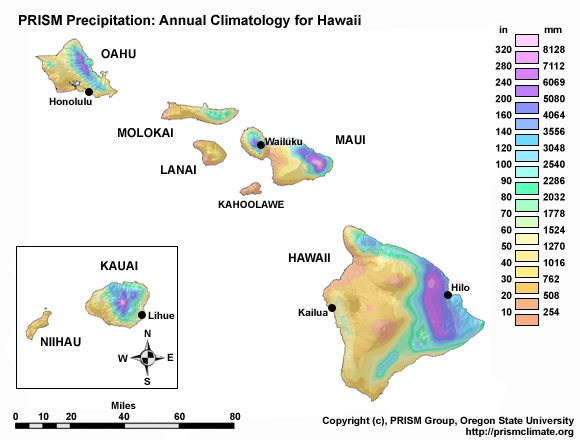 PRISM Precipitation annual climatology for Hawaii