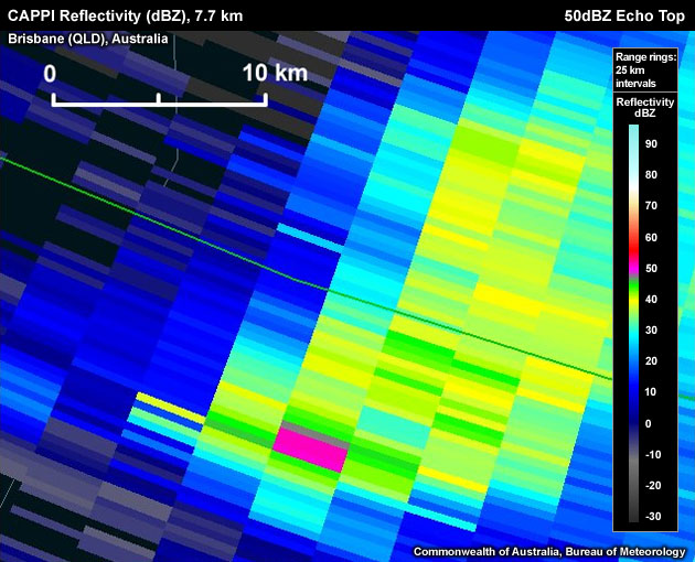Maximum echo is approximately 50 dBZ