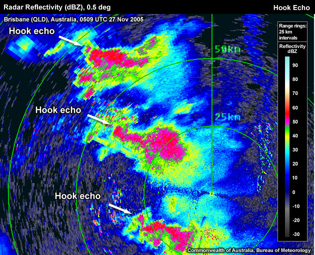 Radar Reflectivity (dBZ) Berrimah (NT), Australia, 0950 UTC 13 Dec 200Radar Reflectivity (dBZ) Brisbane (QLD), Australia, 0509 UTC 27 Nov 2005