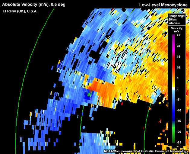 Absolute Velocity (m/s), 0.5 deg, Sydney (NSW), Australia, Low-Level Mesocyclone