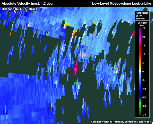Absolute Velocity (m/s), 5.4 deg, Brisbane (QLD), Australia, Low-Level Mesocyclone Look-a-Like