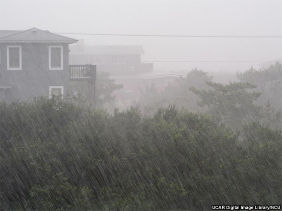 Rainfall in hurricane falling at an angle